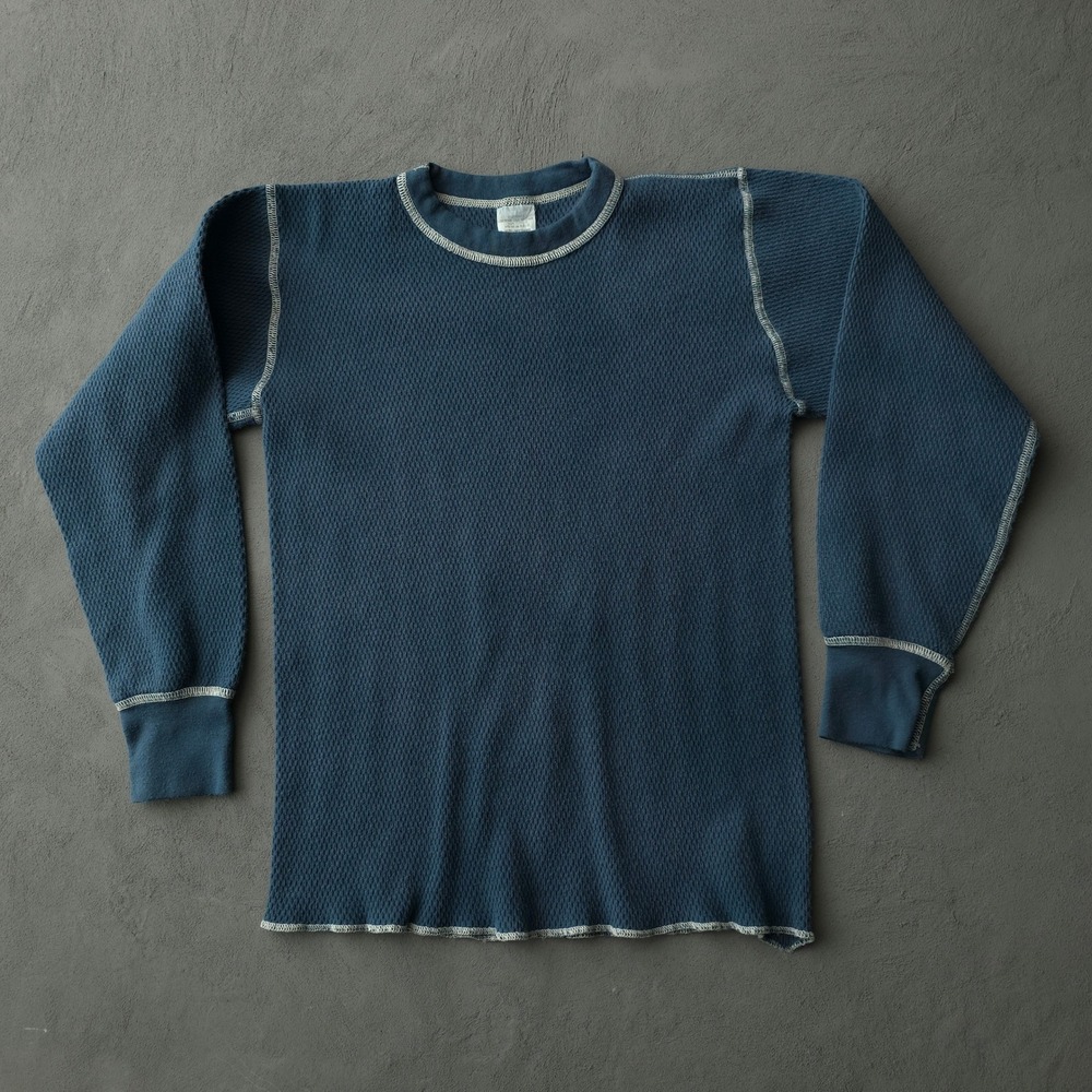 Vintage 90s US Army Thermal Shirt Medium Blue Overdyed Waffle Knit Military